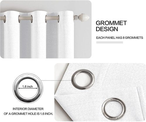 MIULEE 100% Blackout Linen Curtains - Thermal Insulated Bright White Drapes | 52 x 96 Inch (2 Panels)