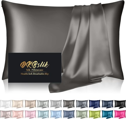 Mulberry Silk Pillowcase - Anti-Acne Cooling Sleep | Standard Size Dark Gray Satin Cover