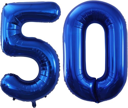 GOER Jumbo 42-Inch Number 50 Balloons - Foil Helium Decorations for 50th Birthday & Anniversary (Blue)