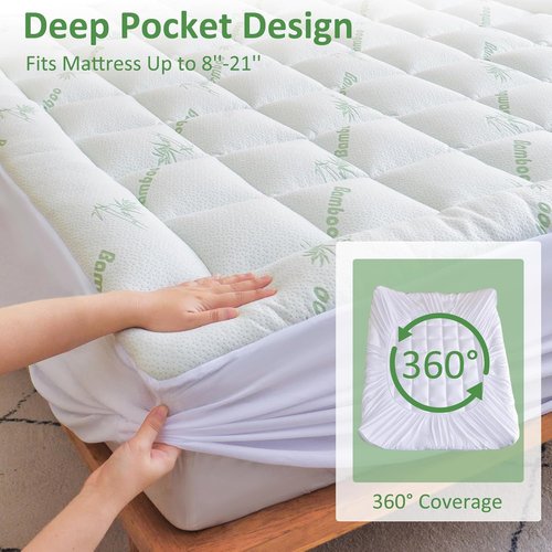 Bioeartha Cooling Mattress Topper Queen - Extra Soft Pillow Top Pad for Back Pain Relief | Breathable Bamboo Viscose, Deep Pocket Fits 8-21 Inch