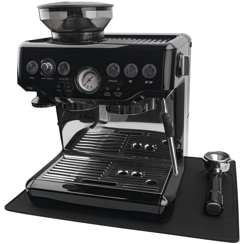 USEAMIE Silicone Mat Under Coffee Machine With Lip Automatic Machines Accessory, Black Multifunctional Rubber Base Mat, 18.9” x 13.8”