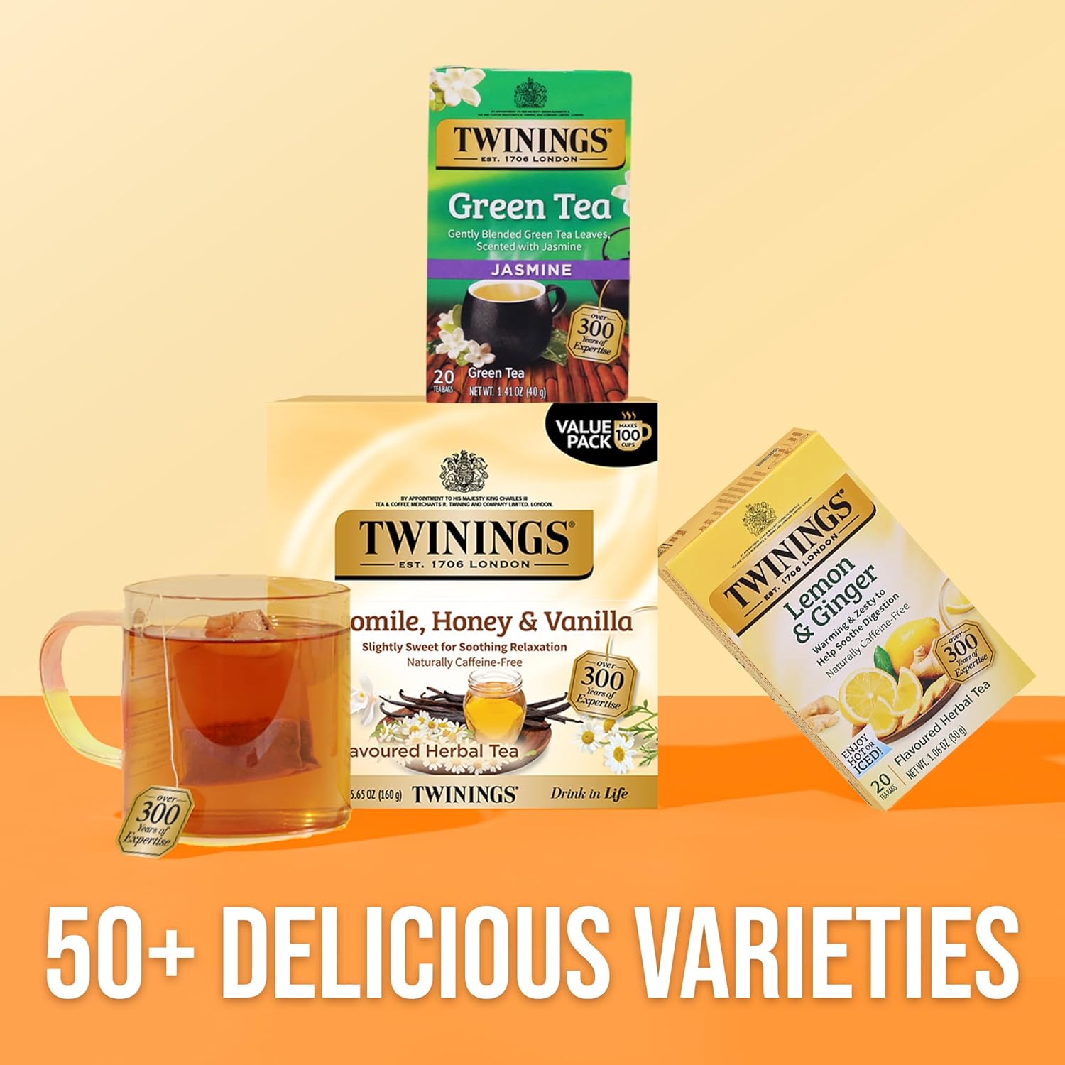 Twinings Camomile Herbal Tea - Honey & Vanilla Flavor, Caffeine-Free, 100 Individually Wrapped Bags