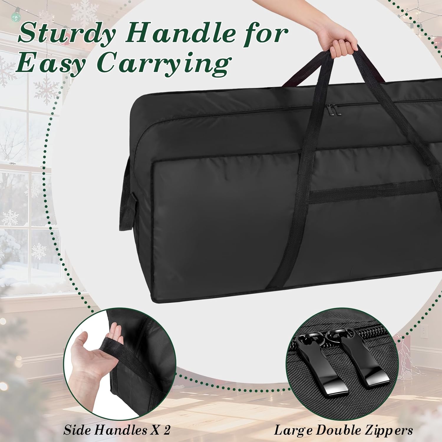 Skiennix Heavy-Duty Christmas Tree Storage Bag - Large Capacity with Reinforced Handles & Dual Zippers | Fits 3FT-4.5FT Trees, Black
