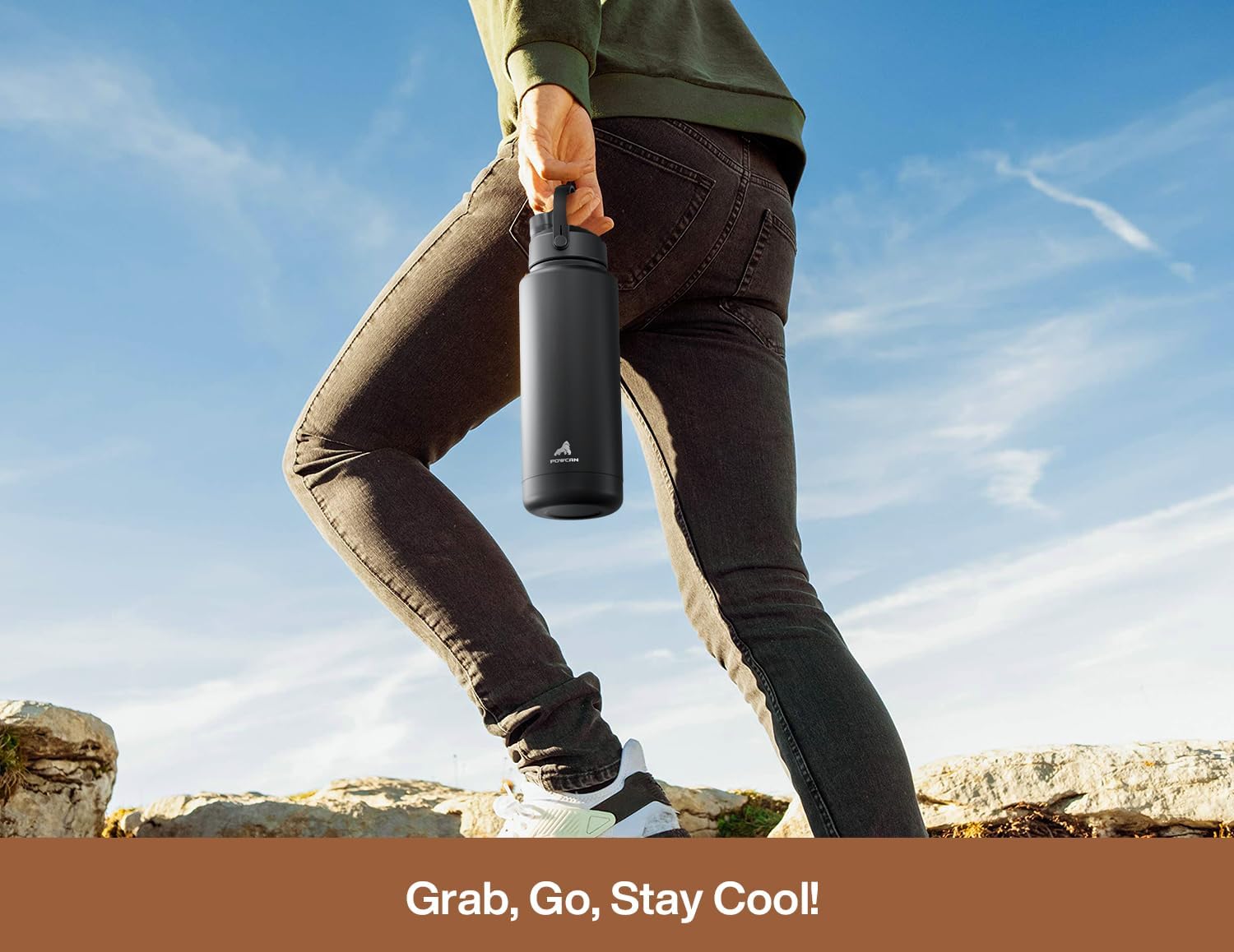 POWCAN 40 oz Insulated Water Bottle - 2-in-1 Straw & Spout Lid, Leak-Proof, BPA-Free, Mocha