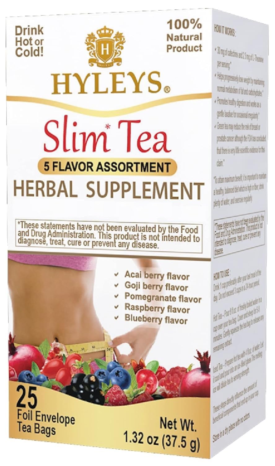 HYLEYS Slim Tea 5 Flavor Assortment - Weight Loss Herbal Supplement Cleanse and Detox - 25 Tea Bags (12 Pack) - Assorted Tea Variety Pack
