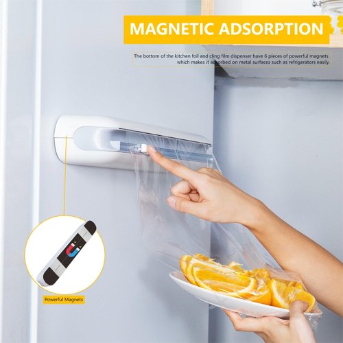 Quasziwa Aluminum Foil & Plastic Wrap Dispenser with Cutter - Easy One-Hand Operation, Space-Saving Kitchen Organizer for Worktops & Cabinets, Magnetic Cling Film Dispenser - Fits 12" Rolls, Gray