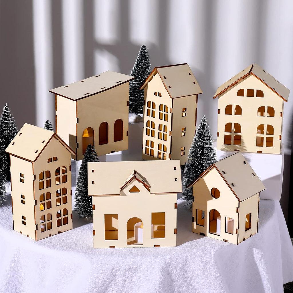 Regine Switzerland Christmas Village Set - 12 Unassembled Houses with LED Candle Lights | Festive Decorations