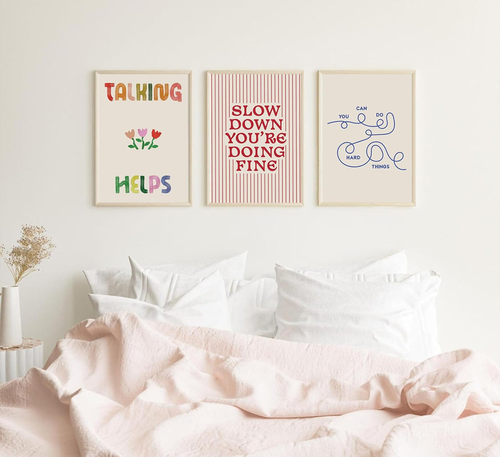 Regine Switzerland 6-Piece Mental Health Wall Art - Inspirational Quotes & Colorful Canvas Prints for Home or Office