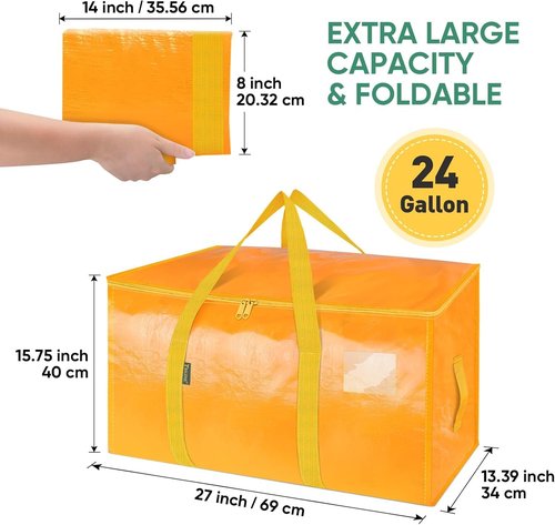 BALEINE Oversized Moving Bags - Heavy-Duty Storage Totes with Reinforced Handles | Light Yellow, 2-Pack