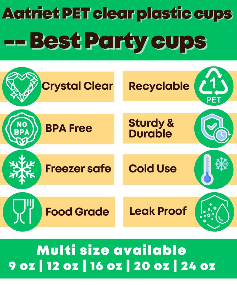 Aatriet 100 Pack 24 oz Clear Plastic Cups, 24oz Clear Disposable Punch Cups Wine Glasses, Sturdy Recylable Drinking Cup for Wedding Party, Cocktail Cup, Plastic Tumblers for Cold Drinks