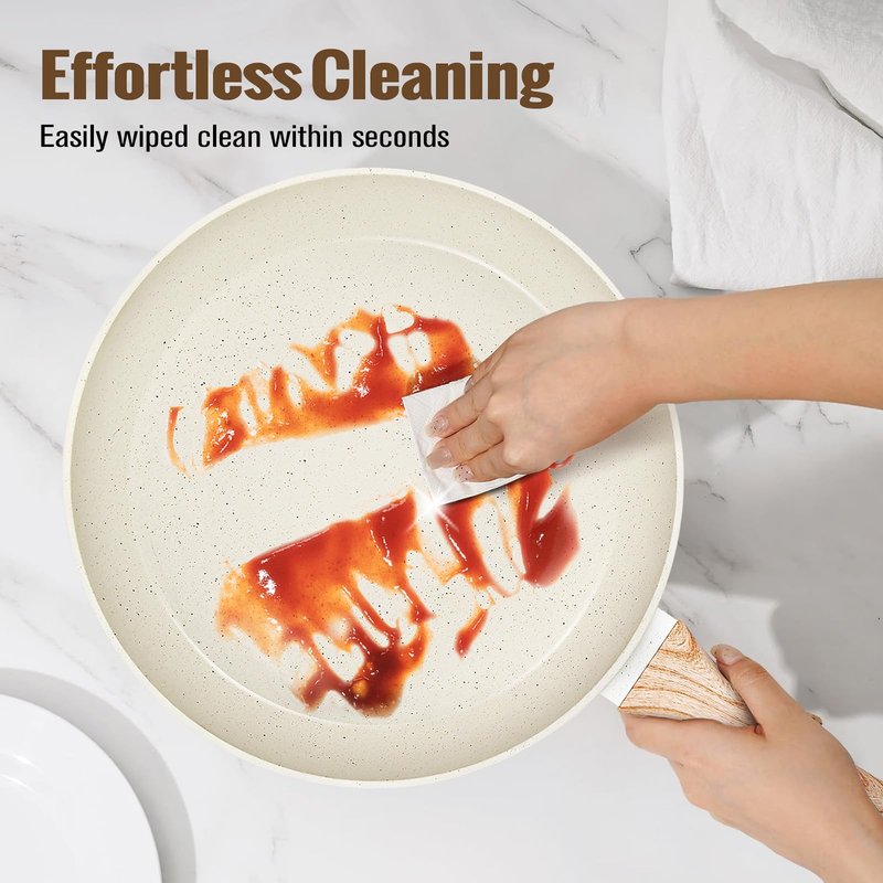 Granite Kitchen Cookware Set, 12 Pcs Non Stick Pots and Pans, Frying Pans, Saucepans, Steamer - Healthy, Non-toxic, PFAS and PFOA Free (WHITE)