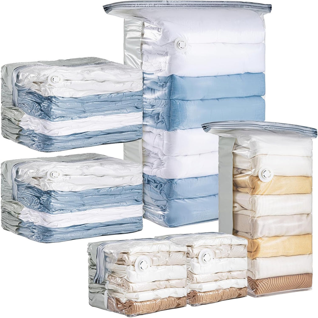 Skiennix Vacuum Storage Bags - 6 Pack Cube Combo (3 Jumbo + 3 Medium) for Space-Saving Closet Organization
