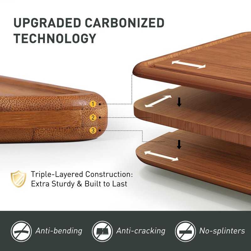3 Packs Bamboo Cutting Board Set with Holder Nice Solid Thick Wood Deep Juice Groove & Built-in Handles Chopping Board Large Big Small Best Hardwood Kitchen Counter Organic Vegetable Meat BBQ Kit