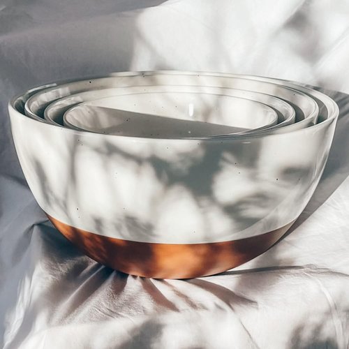 Mora Ceramic Mixing Bowls Set - 2 Large Nesting Bowls for Cooking & Serving | Microwavable & Dishwasher Safe - 2.5 & 1.6 Qt - White
