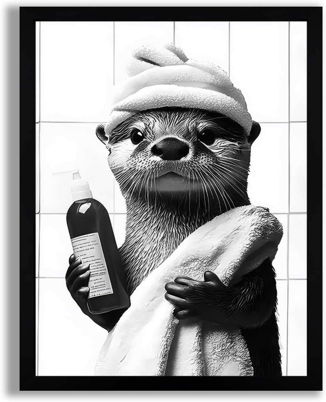SYWENNOI Black and White Bathroom Canvas Wall Art - Funny Otter Bath Decor | Ready to Hang 8x10 Inches