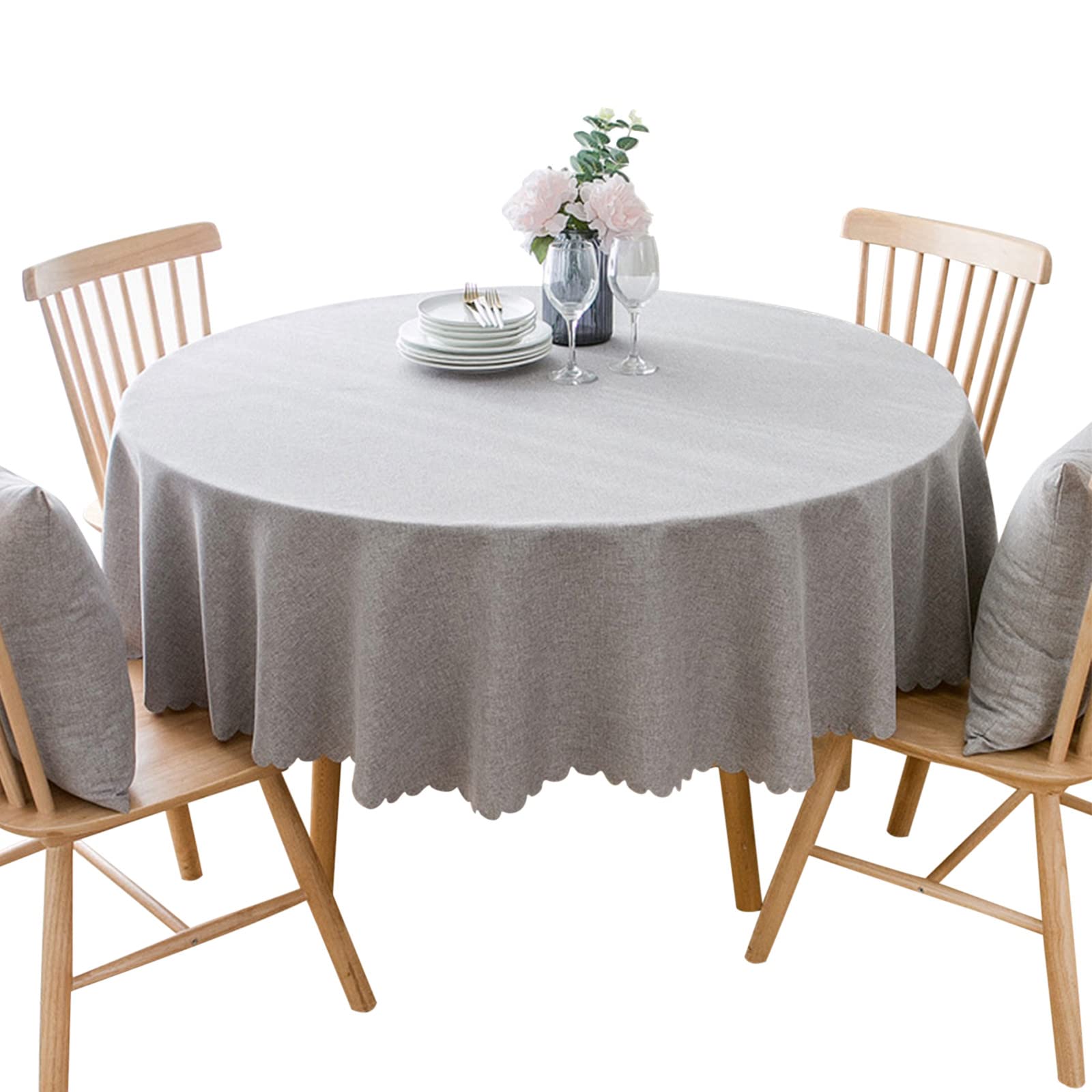 Jeloris Round Waterproof Tablecloth Spill-Proof and Stain Resistant Table Cloth Wrinkle Free Washable Decorative Fabric Table Cover for Kitchen, Dining, Parties, Buffet, Wedding(55 inch, Light Grey)