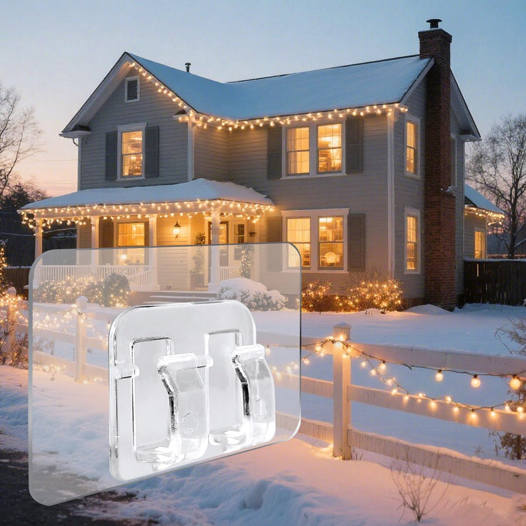 Skiennix Outdoor String Lights Hooks - 90Pcs Heavy-Duty Adhesive Clips for Christmas Lights - Waterproof & Transparent