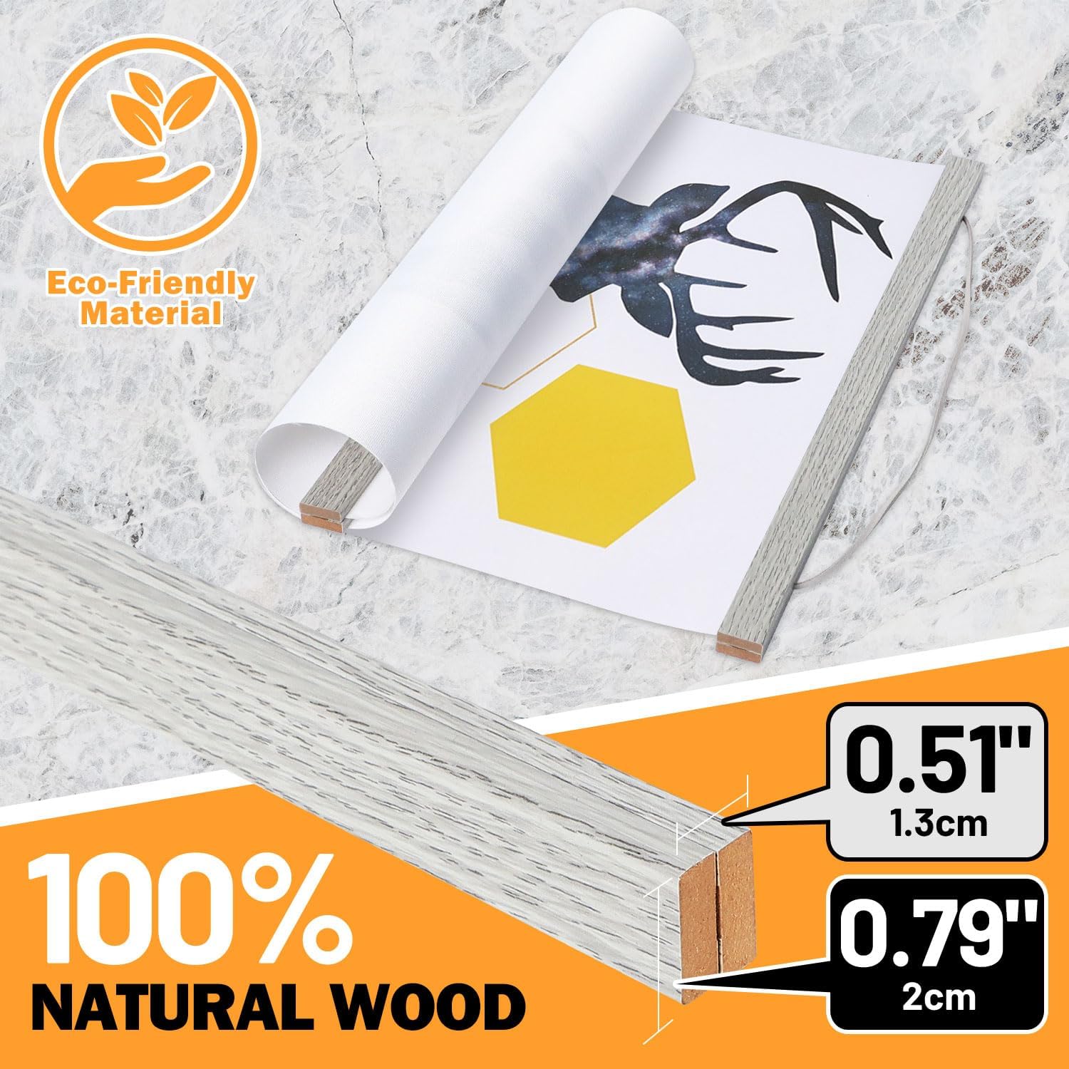 Benjia Magnetic Poster Hanger - 20" Wooden Frame for Canvas & Artwork | Grey Dowel Hanging Kit