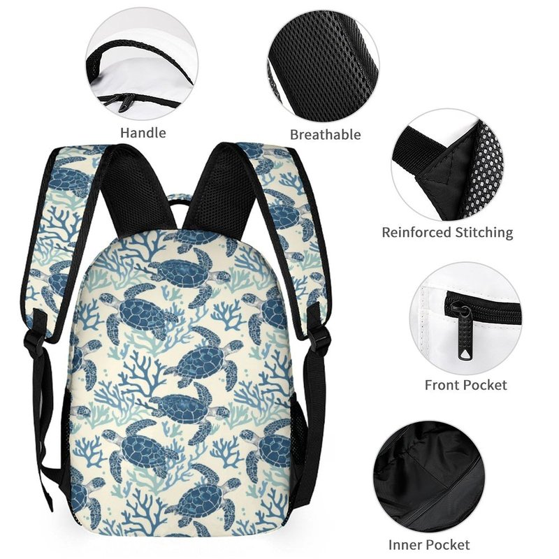 ZCJB-WSRY Sea Turtle Backpack with Lunch Box & Pencil Case, 16 Inch Cute Sea Turtle Themed Bookbag, Adjustable Lightweight Large Capacity, Colorful Backpack Set for Kids Girls Boys School