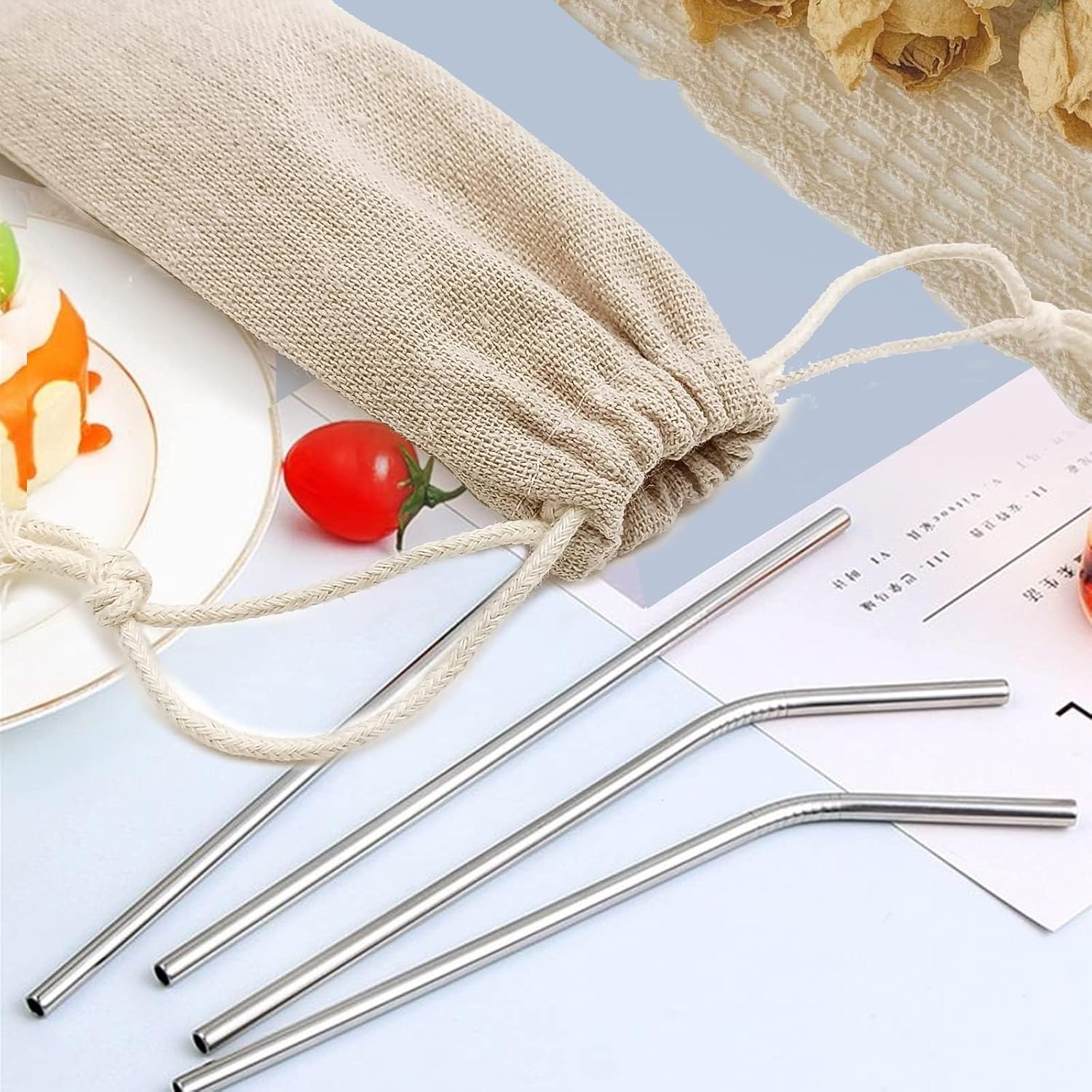 Saihisday Portable Cotton & Linen Pouch Bags - 20 Pcs Reusable Straw & Cutlery Storage | Ideal for Home Kitchen