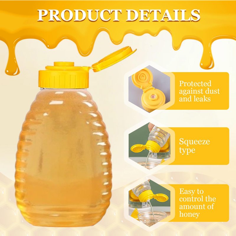 Hyuetrsa 32 Pcs 8.8 oz Clear Plastic Honey Bottles, Empty Honey Bottles with Caps Plastic Skep Style Jar Refillable Honey Containers,Leakproof Honey Containers Holders for Storing Dispensing,Yellow