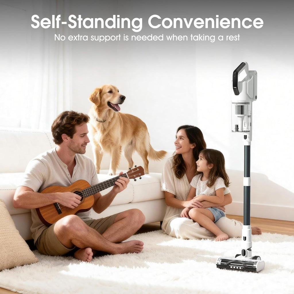 Skiennix Cordless Vacuum Cleaner - 600W, 50KPA Suction, 70-Min Runtime, LED Touch Screen, Lightweight, White