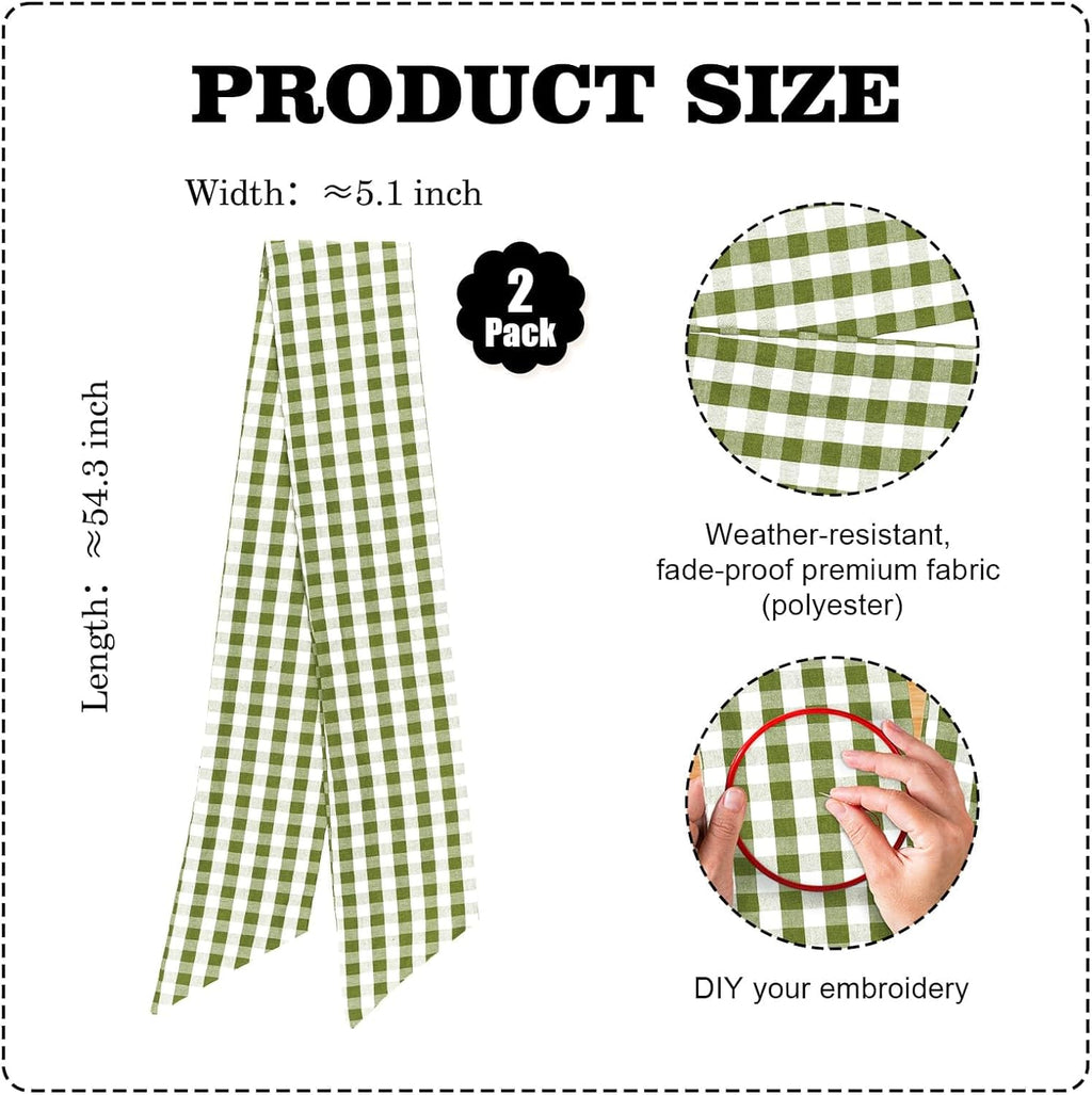 Regine Switzerland Green & White Plaid Wreath Sash - 2 Pack Indoor/Outdoor Spring & St. Patrick's Day Decor