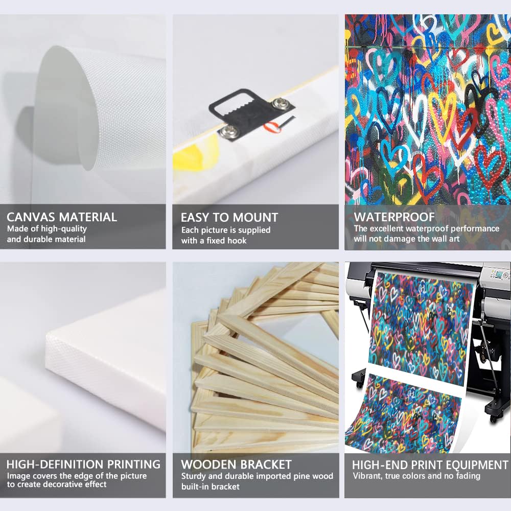 MAMAGO Banksy Hearts Graffiti Canvas Art Colorful Canvas Print Poster Banksy Street Pop Art Romantic Love Atmosphere Couple Bedroom Valentines Day Gifts Framed Easy to Hang-28 x 44 inch