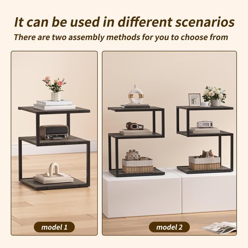 Fxacyem S-Shaped Side Table 3 Tier, Minimalist Nightstand for Small Spaces with Open Storage, Narrow End Table for Living Room Bedroom, Grey