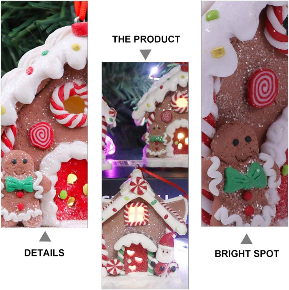 Toyvian Gingerbread House Ornaments - LED Christmas Village Set with Santa & Snowman Figures | 3 Pcs