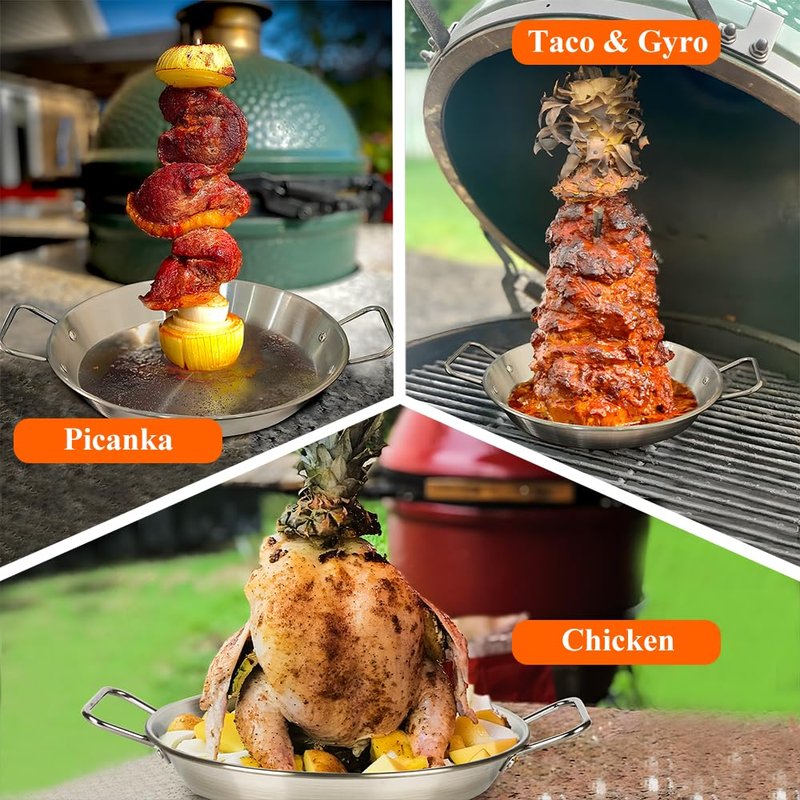 Dallden Stainless Steel Vertical Skewer Spit Stand for Grill and Oven with 3 Removable Spikes (8/10/12 inch) - Al Pastor Shawarma Gyro Kebabs Kit Includes Brushes