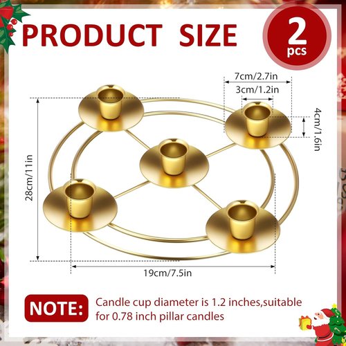 Jingmore Christmas Advent Candle Holder Set - Rustic Metal Wreath Ring for Pillar Candles | 2 Pcs