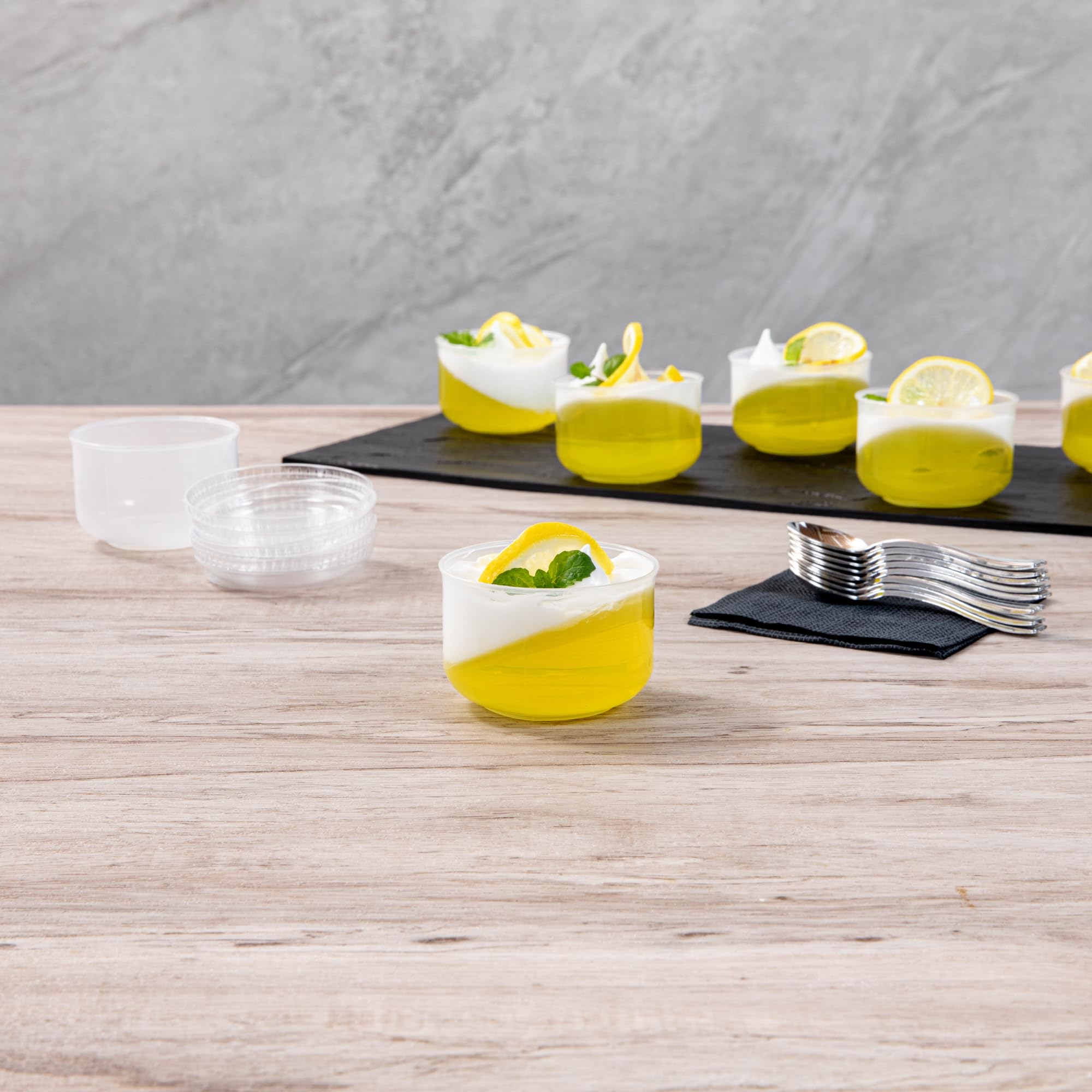 Restaurantware Mini Serve 4.4 Ounce Plastic Dessert Cups, 100 Disposable Round Serving Cups - Lids Sold Separately, Stackable, Clear Plastic Parfait Cup, Durable, For Ice Cream, Gelato, And Sorbet