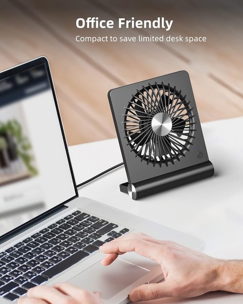 Koonie USB Fan - Ultra Quiet Small Desk Fan with 220° Tilt & 3 Adjustable Speeds | Black