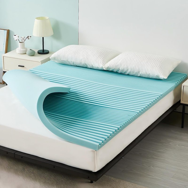 Releep 2 Inch Cooling Gel Memory Foam Mattress Topper King Size, 5-Zone Back Pain Relief Bed Topper, Orthopedic Pressure Relief Mattress Pad, Wave and Cube Ventilated Design, CertiPUR-US Certified
