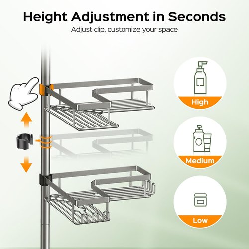 HAMITOR Shower Caddy - 4-Tier Rustproof Bathroom Organizer with Soap Holder | Adjustable No-Drill Design for Small Spaces - 47-123 Inch