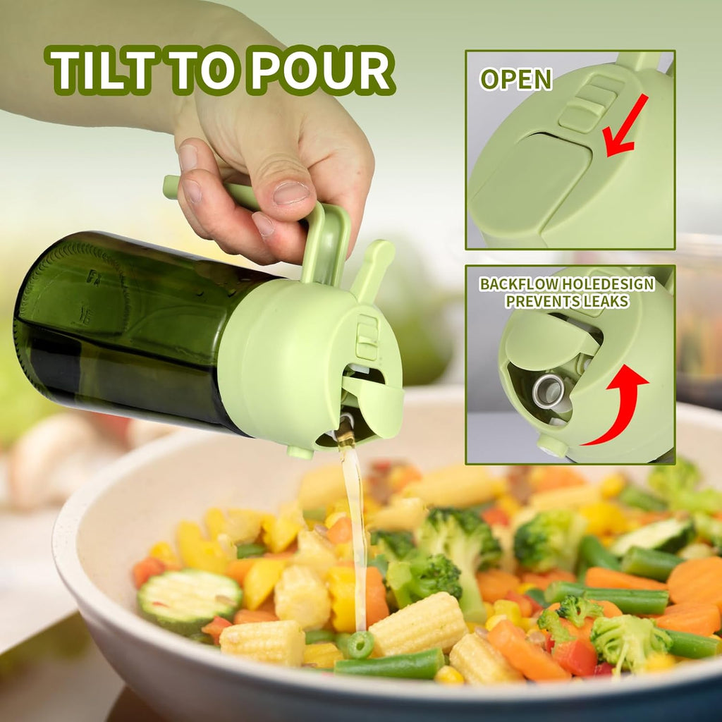 Skiennix 16oz Glass Olive Oil Sprayer - 2-in-1 No-Leak Spray & Pour Dispenser for Cooking, BBQ & Salad - Fine Mist, Easy Fill, Dishwasher Safe