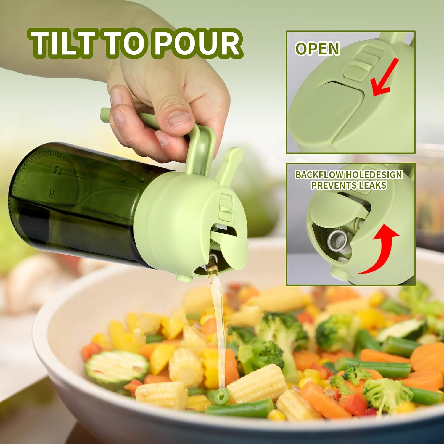 Skiennix 16oz Glass Olive Oil Sprayer - 2-in-1 No-Leak Spray & Pour Dispenser for Cooking, BBQ & Salad - Fine Mist, Easy Fill, Dishwasher Safe