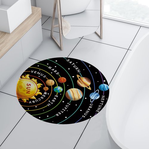 Cinbloo Space Rug for Kids Room Galaxy Solar System Area Round Mat for Boys Bedroom Educational Learning Planet Black Nursery Playroom Classroom Soft Floor Carpet (Black, 36"x36")
