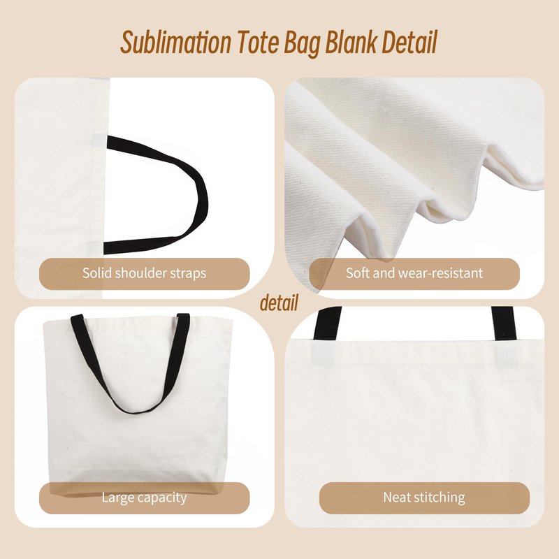 6pcs Sublimation Canvas Tote Bags - Blank Bulk Grocery Bags for Customization - White