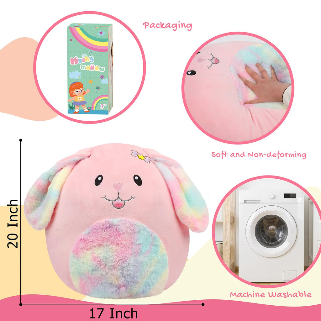 Mushymallow 20-Inch Bunny Large Rabbit Plush Pillow with Rainbow Belly Soft Jumbo Bunny Plush Toy Giant Cute Hugging Stuffed Animal Birthday Easter Gifts for Kids Adults