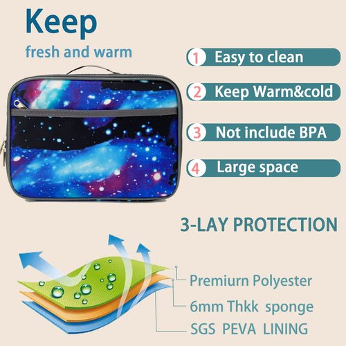 Kulle Lunch Box Kids,Insulated Lunch Bag Boys Back to School,Washable and Reusable Lunch Box for kids,Lunchbox for Office,School,Outdoor(Space)
