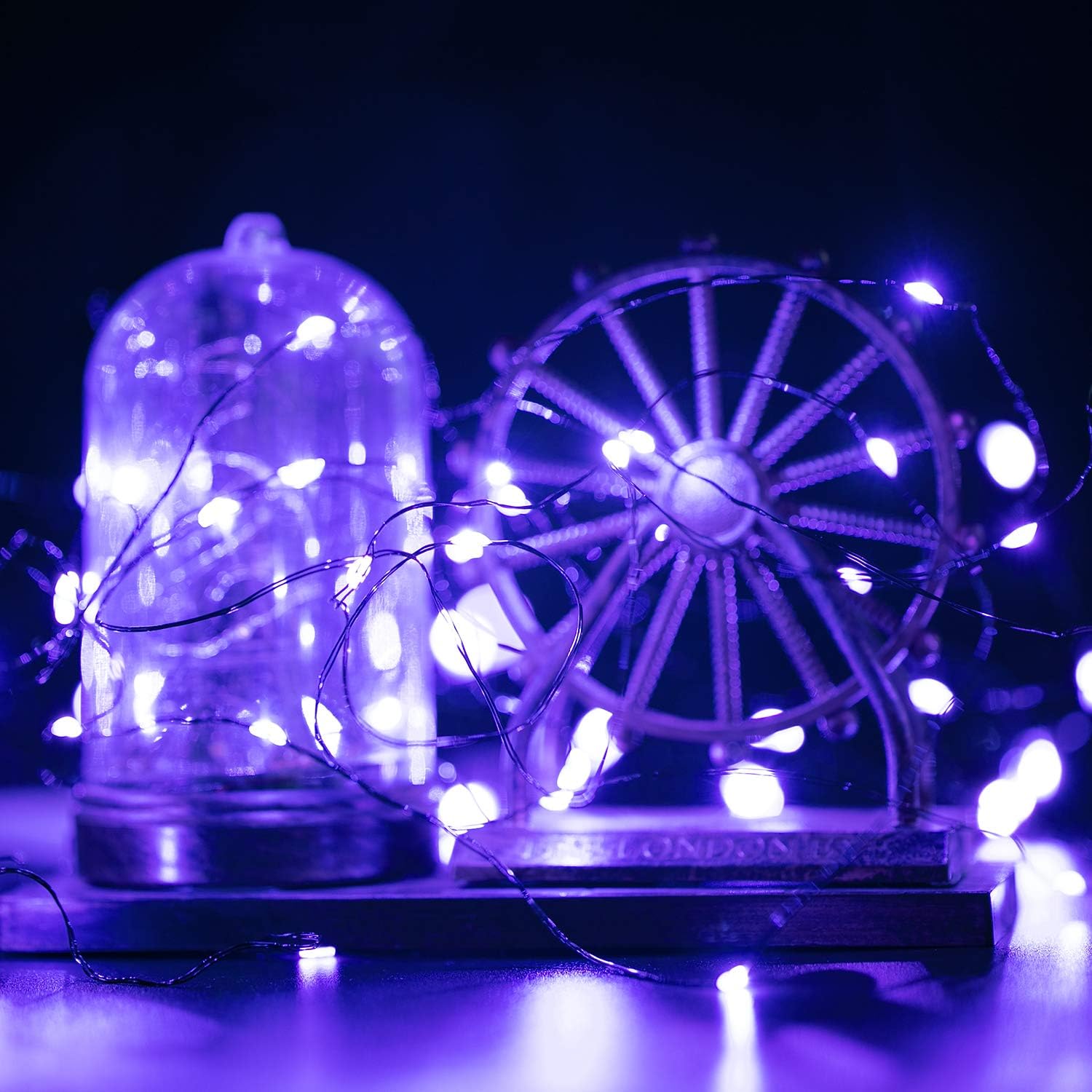 Purple Fairy String Lights by Halloween | 12-Pack 7 Ft Battery Operated LED Firefly Lights for Party & Patio