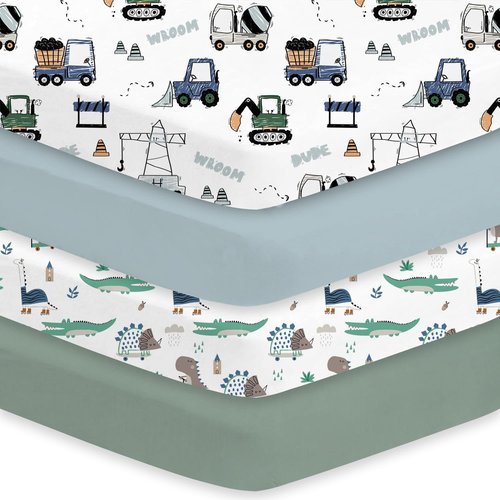 Little Grape Land Crib Sheets - Super Soft 4-Pack for Boys & Girls | Neutral Truck & Alligator Designs