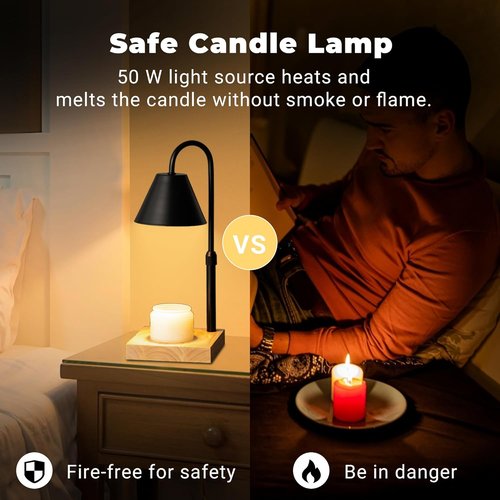 GODONLIF Black Dimmable Candle Warmer Lamp - Adjustable Height & Timer | Wooden Base with 2 Bulbs
