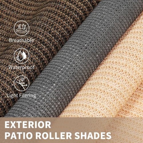 HIDODO Outdoor Roller Shade 8' W x 6' L Cordless Patio Shades Roll Up Outdoors Blinds with UV Protection, Exterior Roller Shades Cloth for Porch Pergola, Beige
