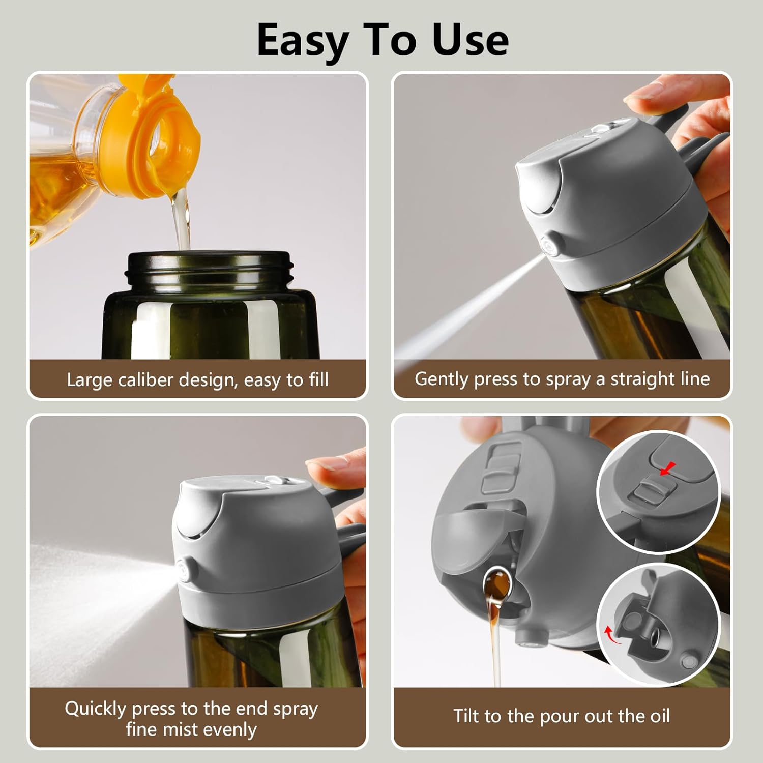 SWEET VIEW Olive Oil Dispenser - 16oz Glass Light-Proof Oil Sprayer for Cooking, Salad & BBQ