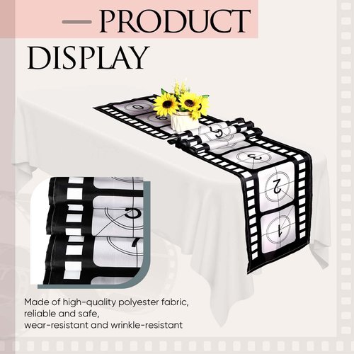 Breling 12 x 72 Inch Movie Night Table Runner Movie Theme Party Decorations Supplies Film Strip Table Runner Film Reel Tablecloth Decor for Kitchen Party(Classic Style,3 Pcs)