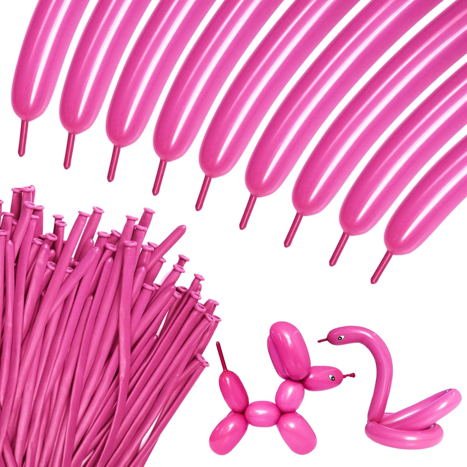 Skiennix 100Pcs Hot Pink 260Q Balloons - Thick Latex for Twisting Animal Models | Perfect for Parties & Events