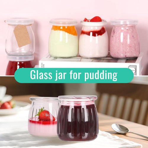 CAKKVDE 40 Pack 6.7 oz Mini Glass Jars with PE Lids - Small Yogurt/Pudding Containers for Wedding Favors, Honey, Spices & DIY Crafts (Includes Labels & String)